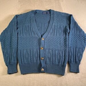 Vintage Cambridge Classics Cardigan Sweater Mens Medium Blue Knit Casual Grandpa